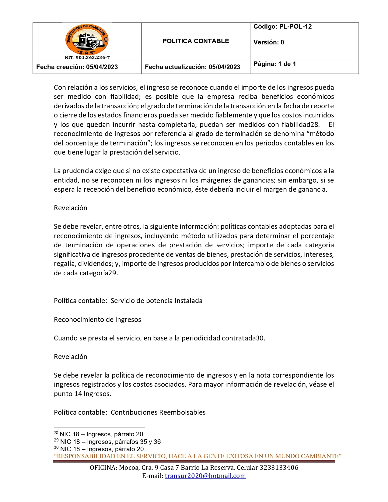 Política Contable 12