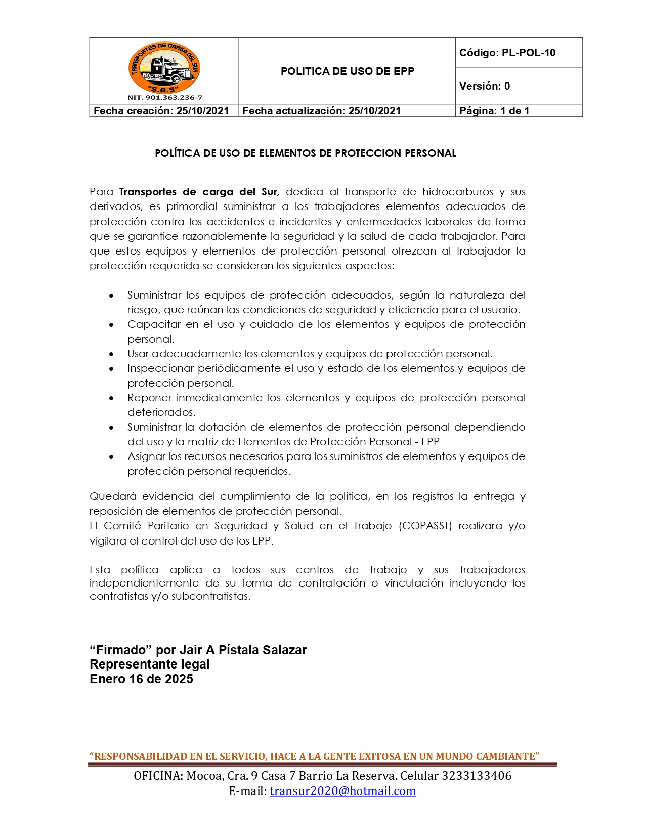 Política de Uso de EPP